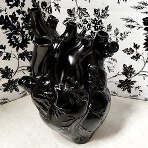 Large 7" Realistic Anatomical Human Heart | Black Plaster Heart | Macabre Horror